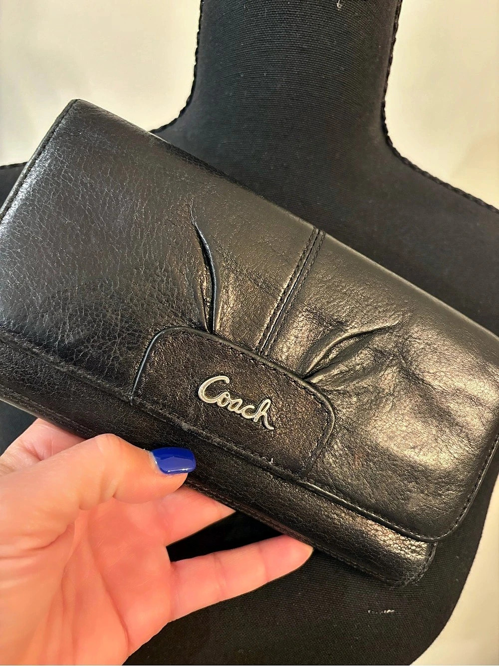 Coach Soho Pleated Leather Flap Wallet Black